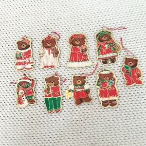 Vintage Die Cut Holiday Cute Bear Double Sided Paper Oraments Holiday Set of 9
